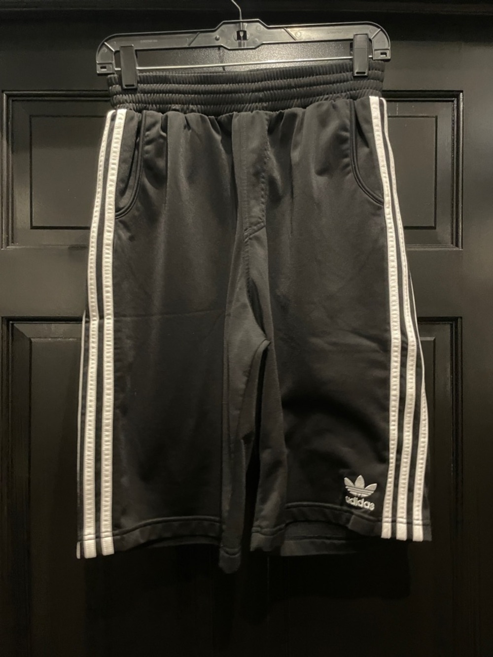 Adidas Black Athletic Shorts with White Stripes